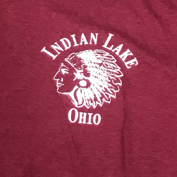 Indian Lake Ohio Indian Head Short Sleeve T-Shirt Burgundy Graphic Designer Tee