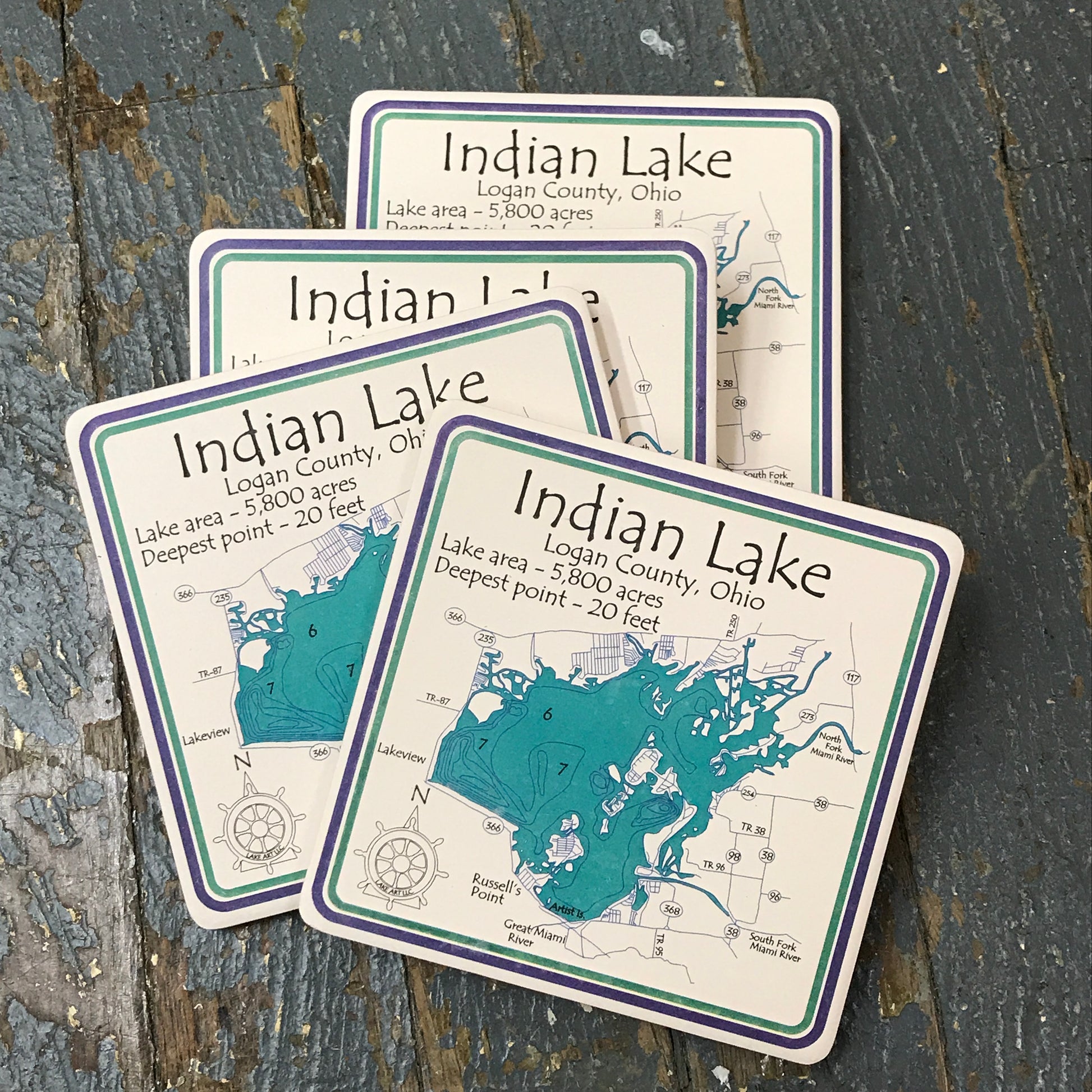 Stone Coaster Set Indian Lake Logan County Ohio Nautical Theme