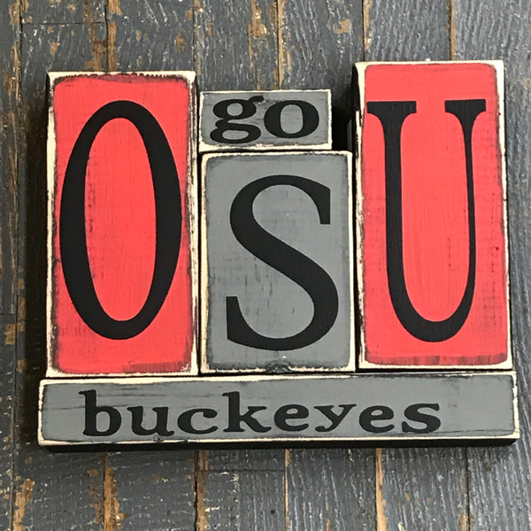 Hand Crafted Wood Word Block Set Football College Ohio State Buckeyes Decoration