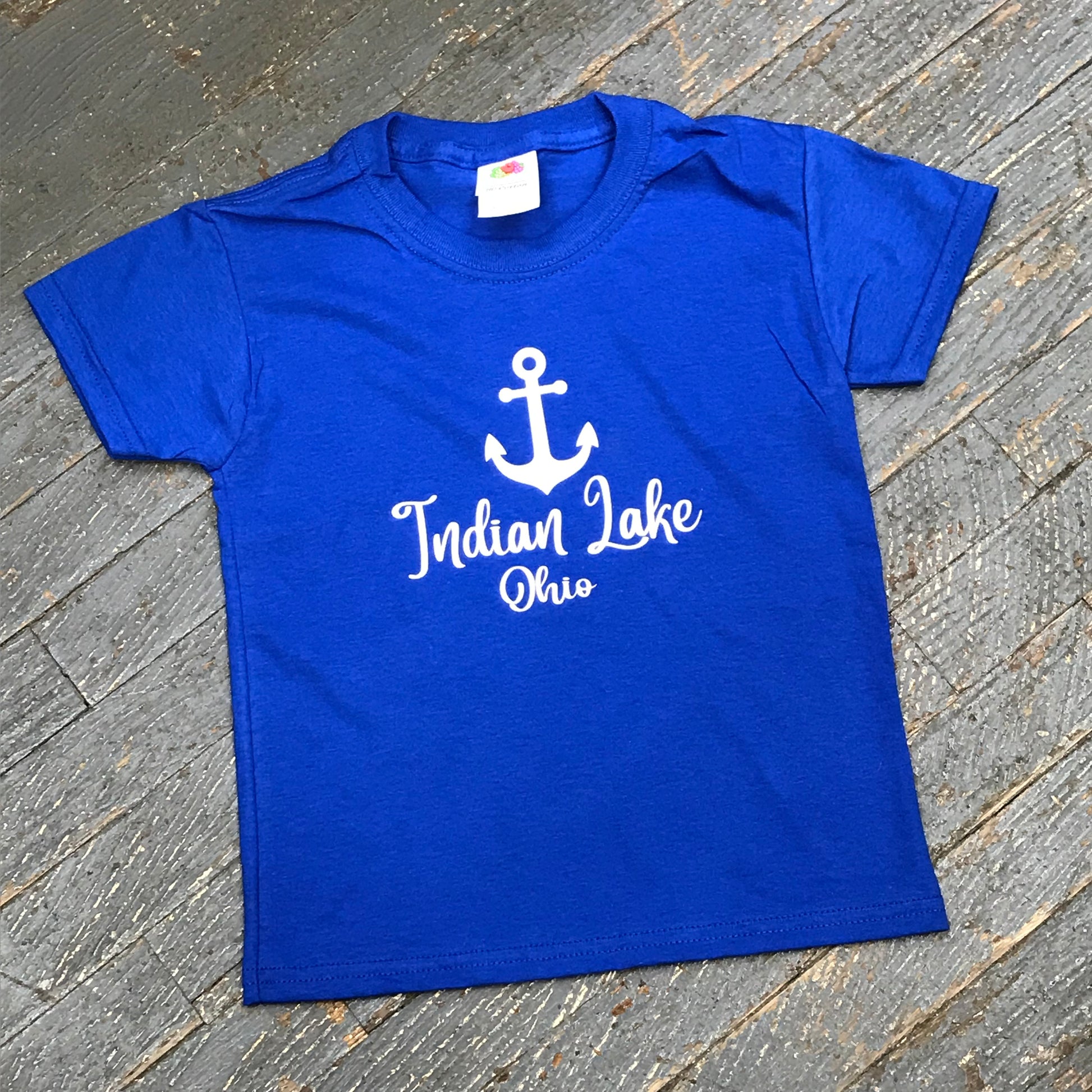 Indian Lake Ohio Nautical Anchor Graphic Designer Short Sleeve Child Youth T-Shirt Blue