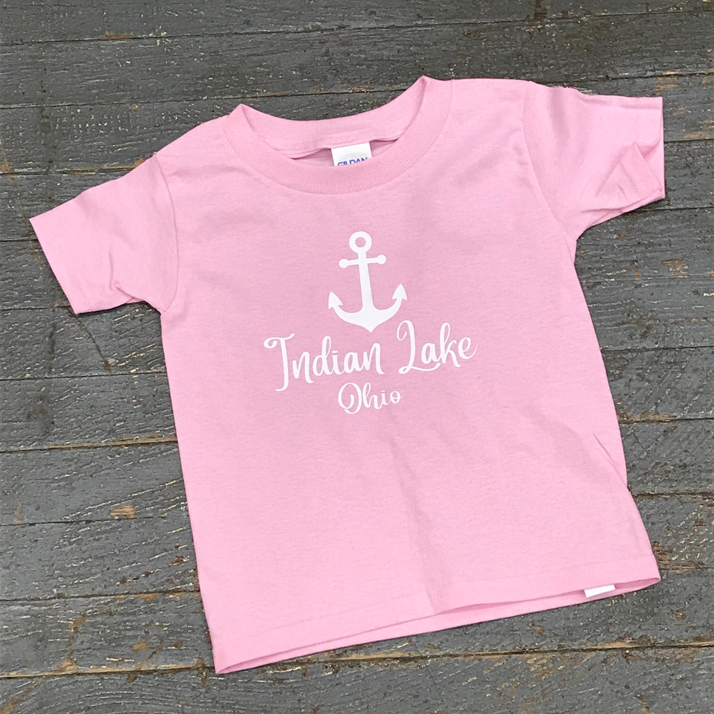 Indian Lake Ohio Nautical Anchor Graphic Designer Short Sleeve Child Youth T-Shirt Pink