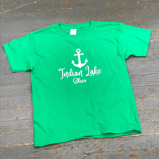 Indian Lake Ohio Nautical Anchor Graphic Designer Short Sleeve Child Youth T-Shirt Green