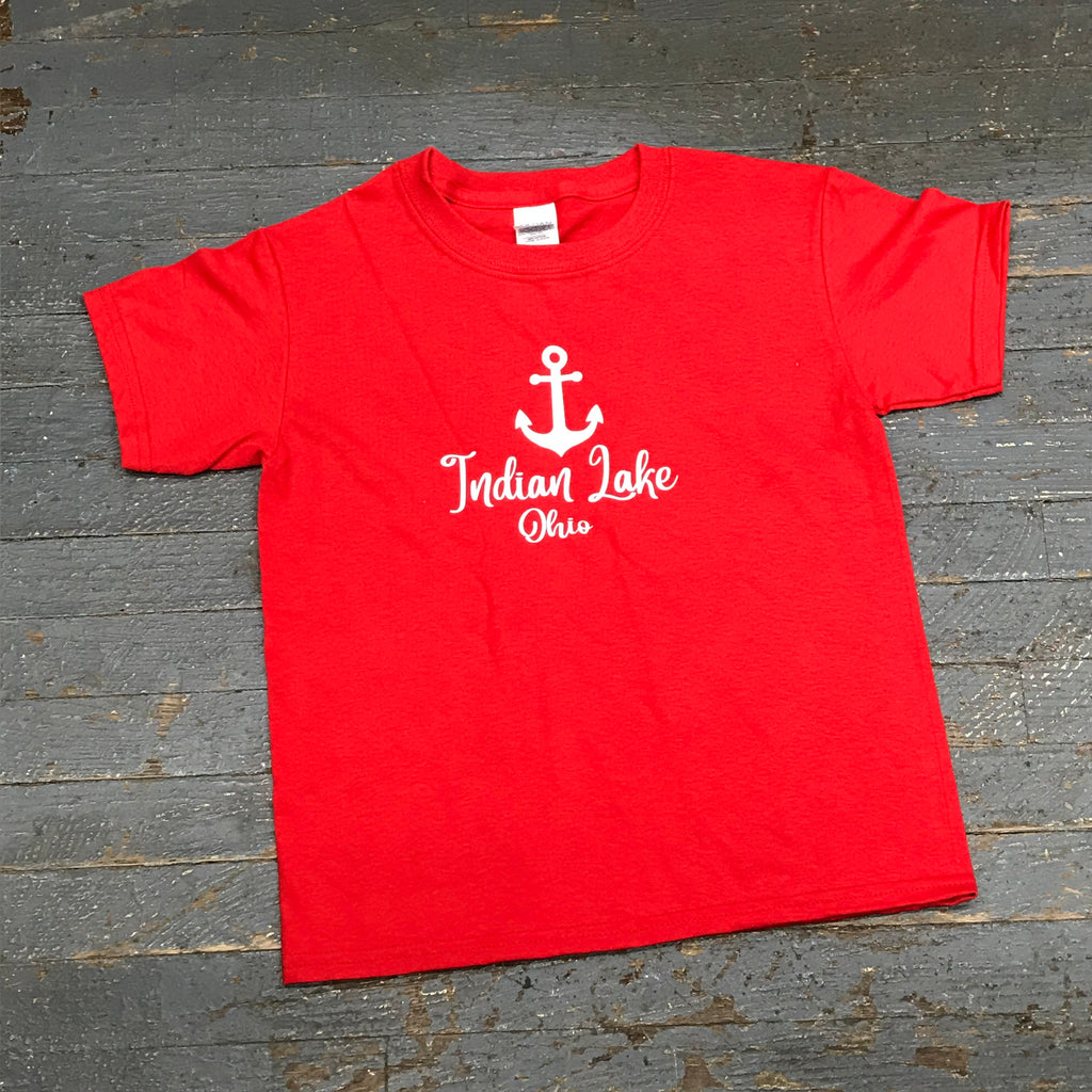 Indian Lake Ohio Nautical Anchor Graphic Designer Short Sleeve Child Youth T-Shirt Red