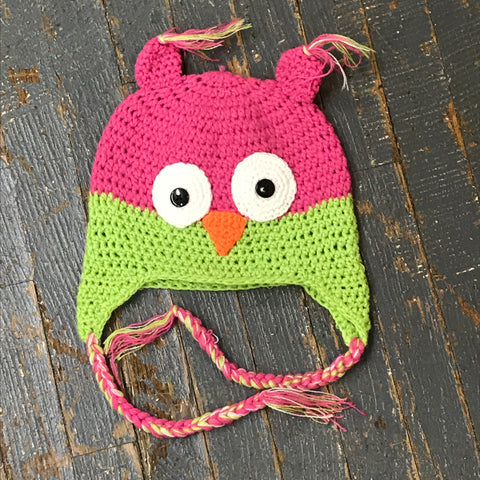 Crocheted Youth Toddler Child Winter Hat Owl Pink Green