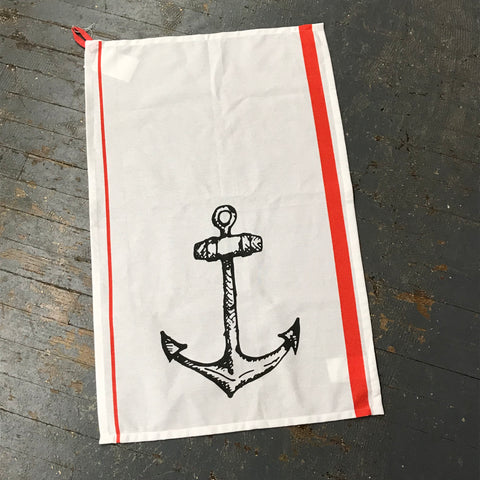 Nautical Anchor White Cotton Tea Towel