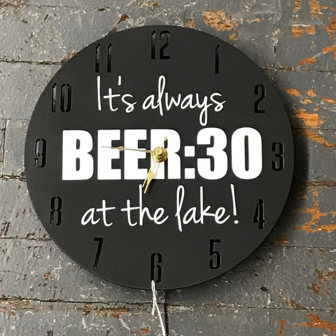9" Round Wooden Beer Time Clock Painted Black