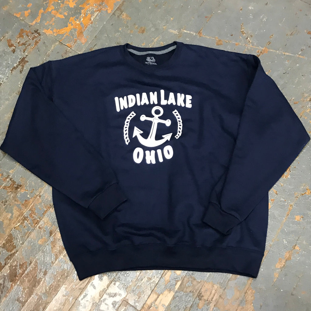 Indian Lake Anchor Graphic Designer Crew Neck Sweatshirt Long Sleeve Navy