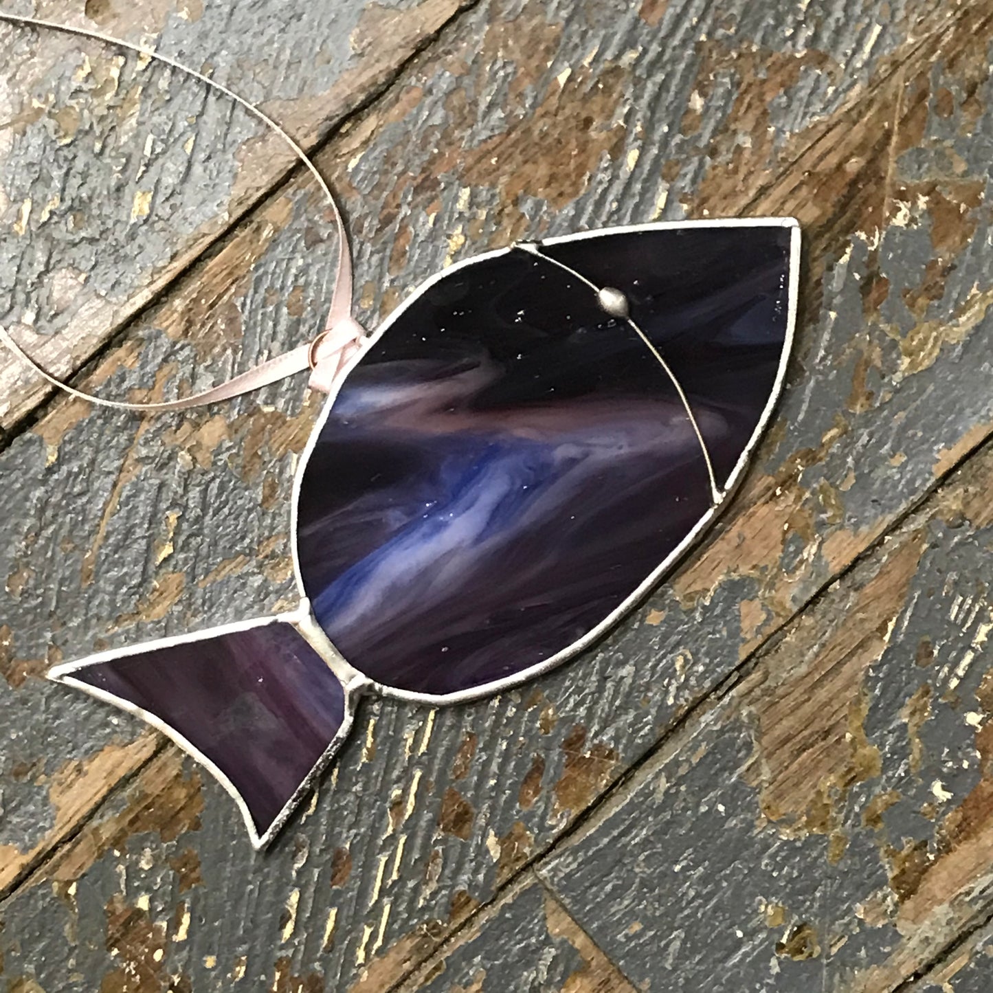 Stained Glass Sun Catcher Ornament Purple Fish