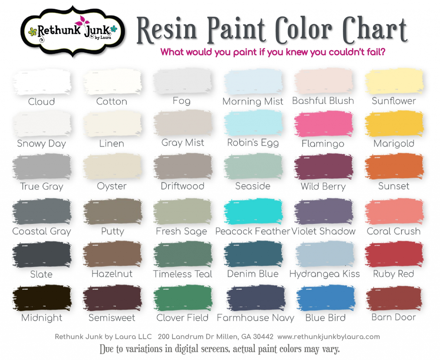 Rethunk Junk Resin Paint Color Chart