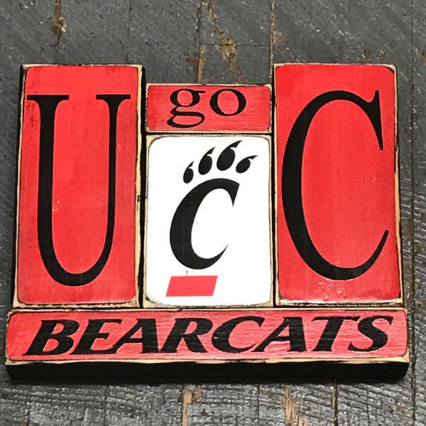 Hand Crafted Wood Word Block Set Football College University Cincinnati Bearcats Decoration