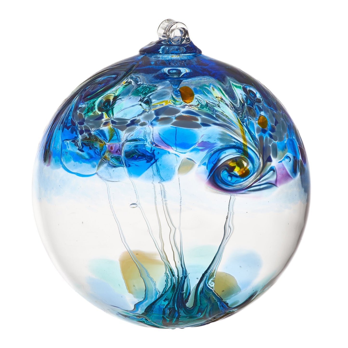 Hand Blown Glass Ornament Globe Elements Collection Water Orb Ball by Kitras Art Glass