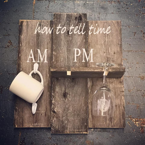 How To Tell Time Wine Coffee Wooden Primitive Rustic Coffee Cup Wine Glass Holder Wall Rack