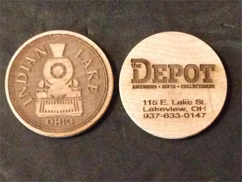 Hand Crafted Wooden Nickel Tourist Collector Coin The Depot Downtown Lakeview Indian Lake