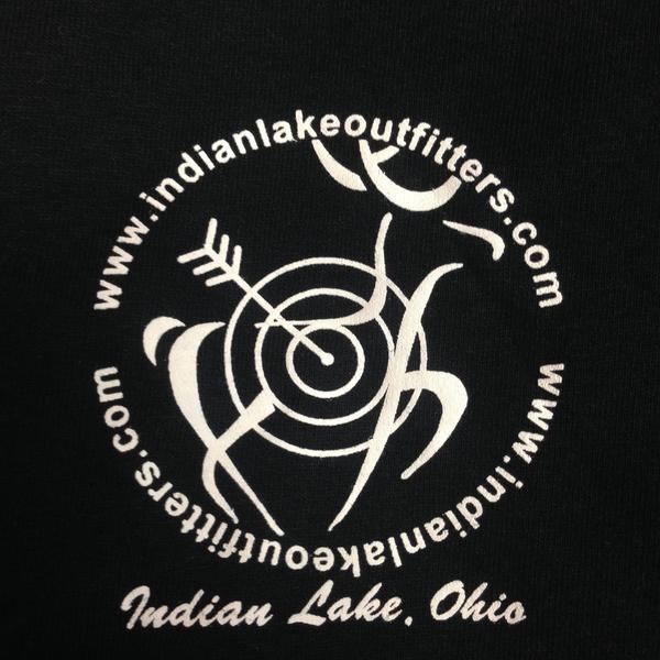 Indian Lake Outfitters .com Sleeve T-Shirt Graphic Designer Tee Black