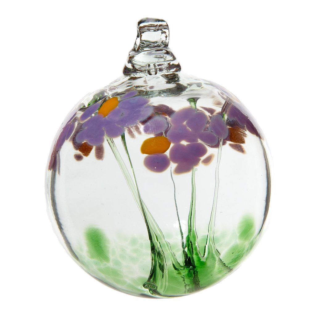 Hand Blown Glass Ornament Globe Best Wishes Blossom Orb Ball by Kitras Art Glass