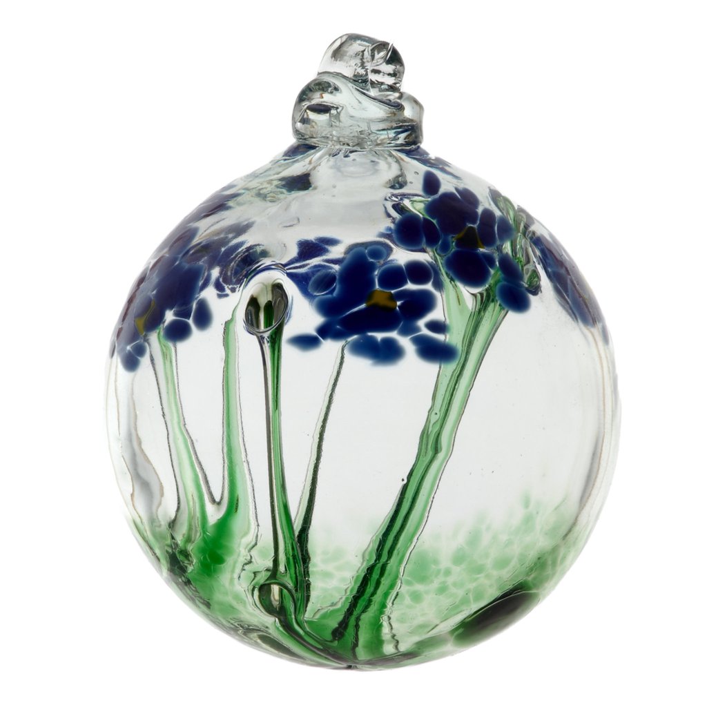 Hand Blown Glass Ornament Globe Thinking of You Blossom Orb Ball by Kitras Art Glass