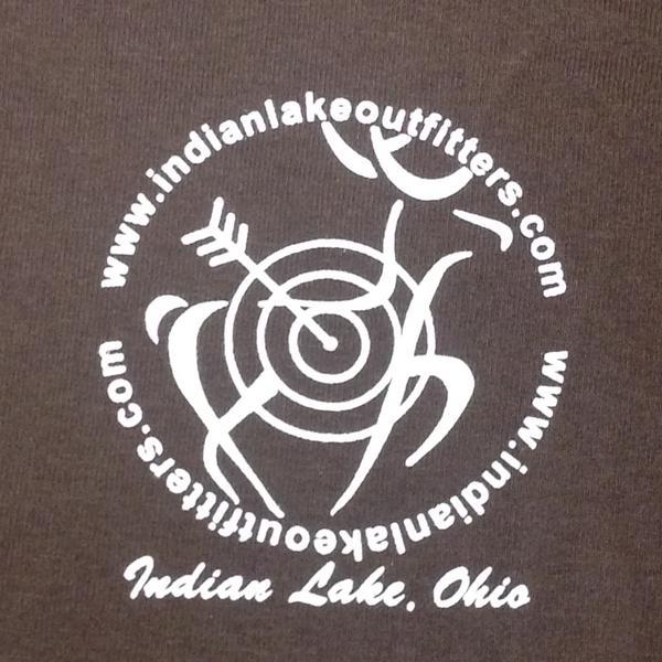 Indian Lake Outfitters .com Sleeve T-Shirt Graphic Designer Tee Brown