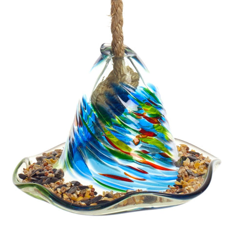 Hand Blown Glass Calico Seed Feeder Dreams by Kitras Art Glass