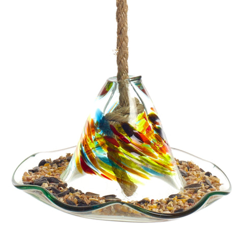 Hand Blown Glass Calico Seed Feeder Thanksgiving by Kitras Art Glass