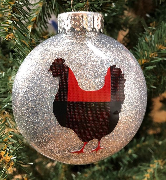 Holiday Christmas Tree Ornament Buffalo Plaid Chicken Animal