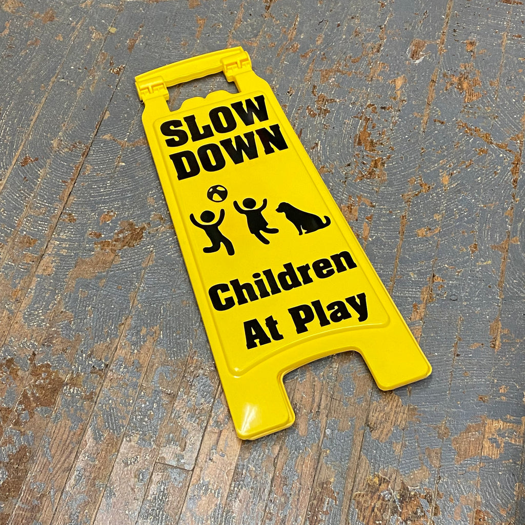 Plastic Street Sign Yellow Caution Sign Dogs at Play