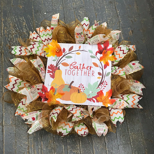 Gather Together Pumpkin Leaves Autumn Harvest Seasonal Holiday Wreath Door Hanger