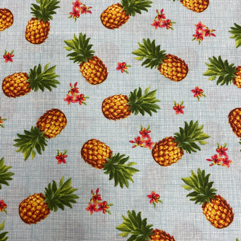 Novelty Quilt Fabric by the Yard Cotton Cloth Material Aqua Floral Pineapple