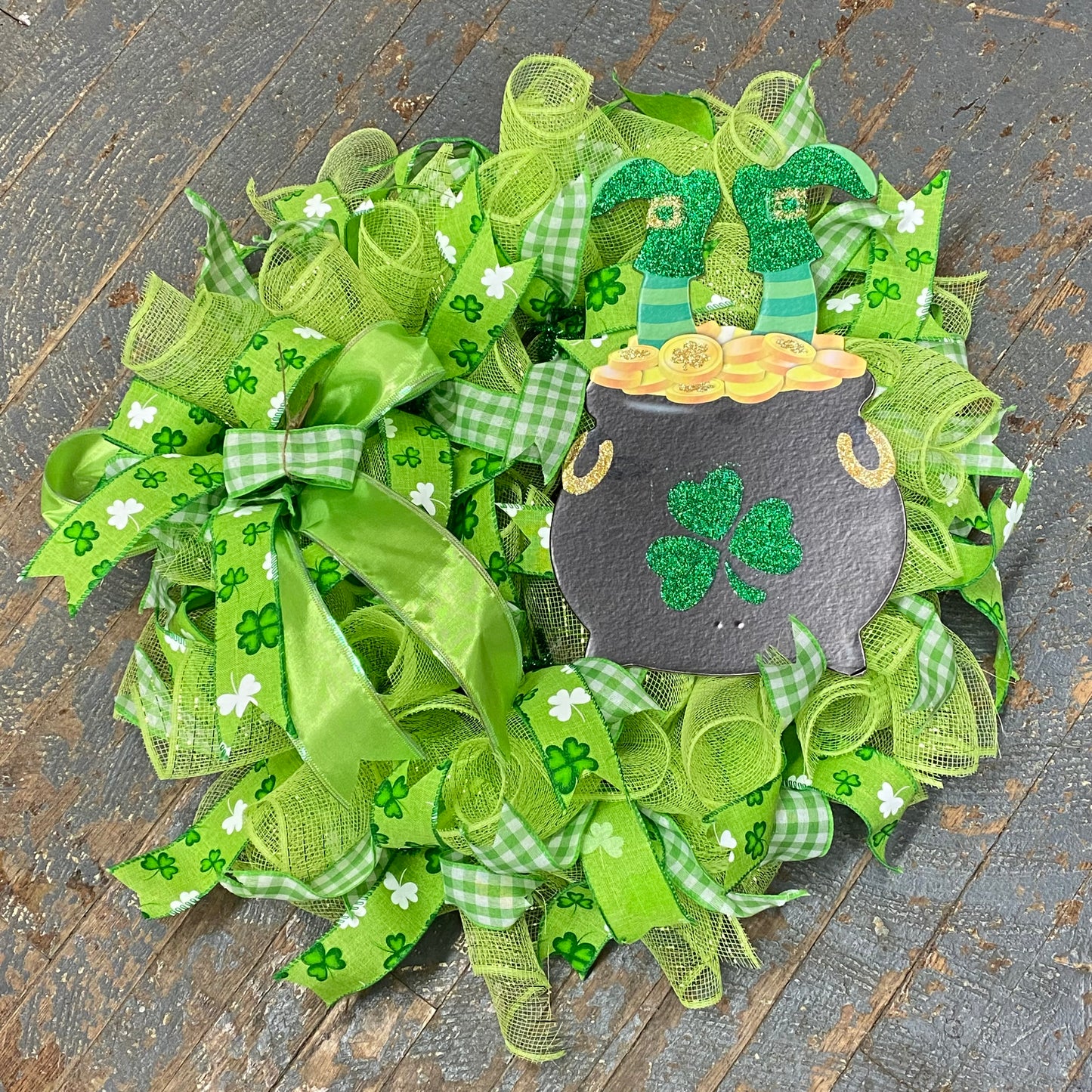 Pot Gold Leprechaun St Patrick's Day Seasonal Holiday Wreath Door Hanger