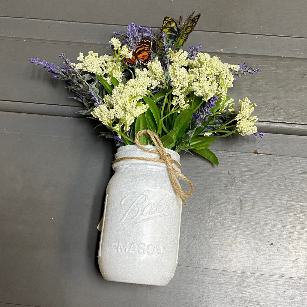 Floral Centerpiece Mason Ball Jar Lavender Babys Breath
