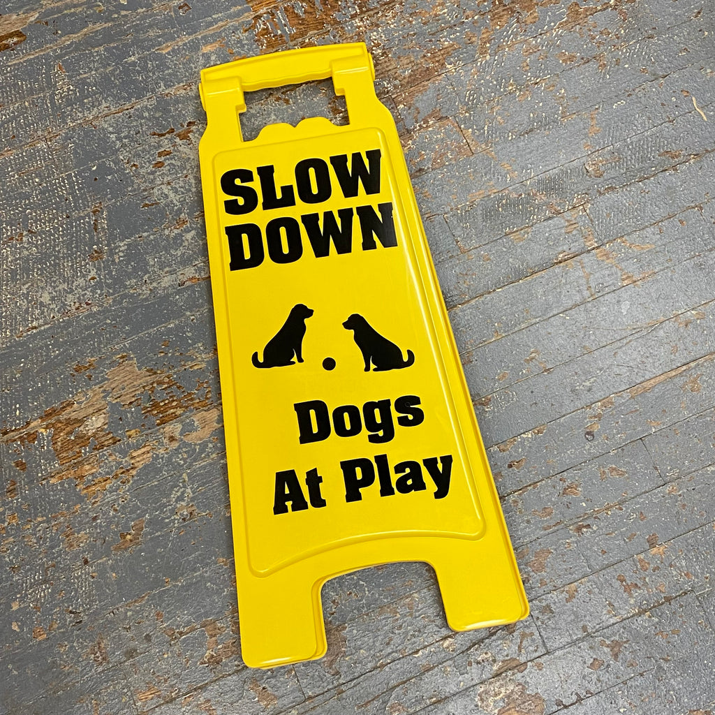 Plastic Street Sign Yellow Caution Sign Dogs at Play