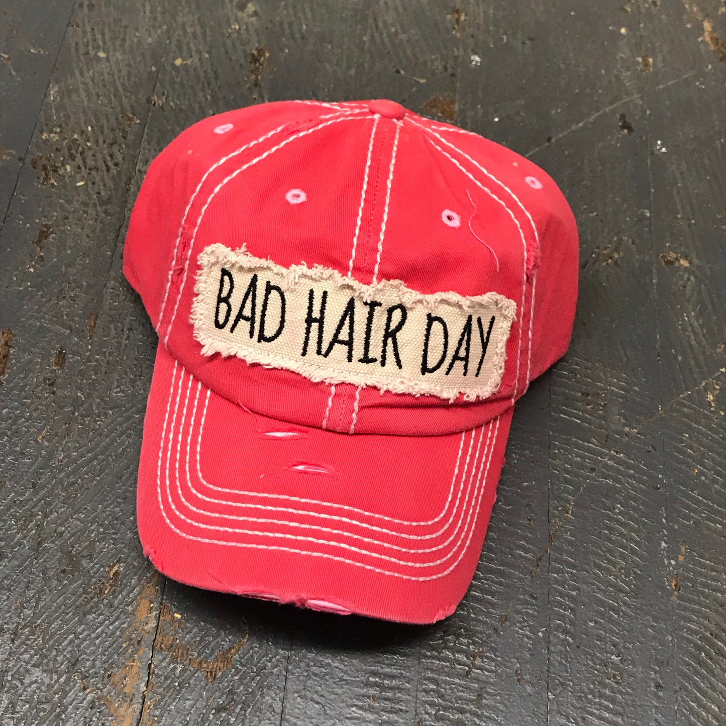 Bad Hair Day Patch Rugged Coral Pink Embroidered Ball Cap