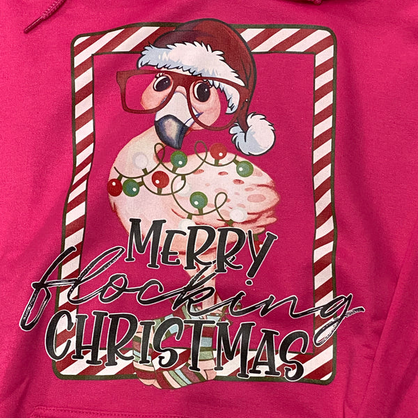 Merry Flocking Christmas Flamingo Graphic Designer Long Sleeve Sweatshirt Hoody