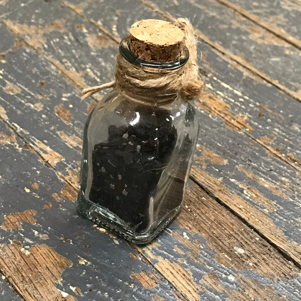 Bottle of Semiprecious Natural Gemstone Wishes Black Obsidian Pyrite