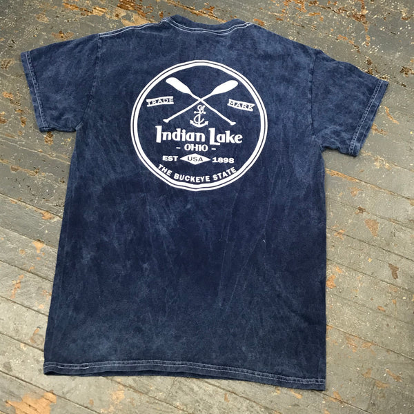 Indian Lake Ohio Nautical Trade Mark Short Sleeve T-Shirt Mineral Wash Navy Graphic Designer Tee Back