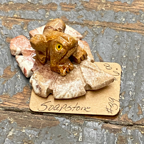 Soapstone Miniature Animal Figurine Lily Pad Frog