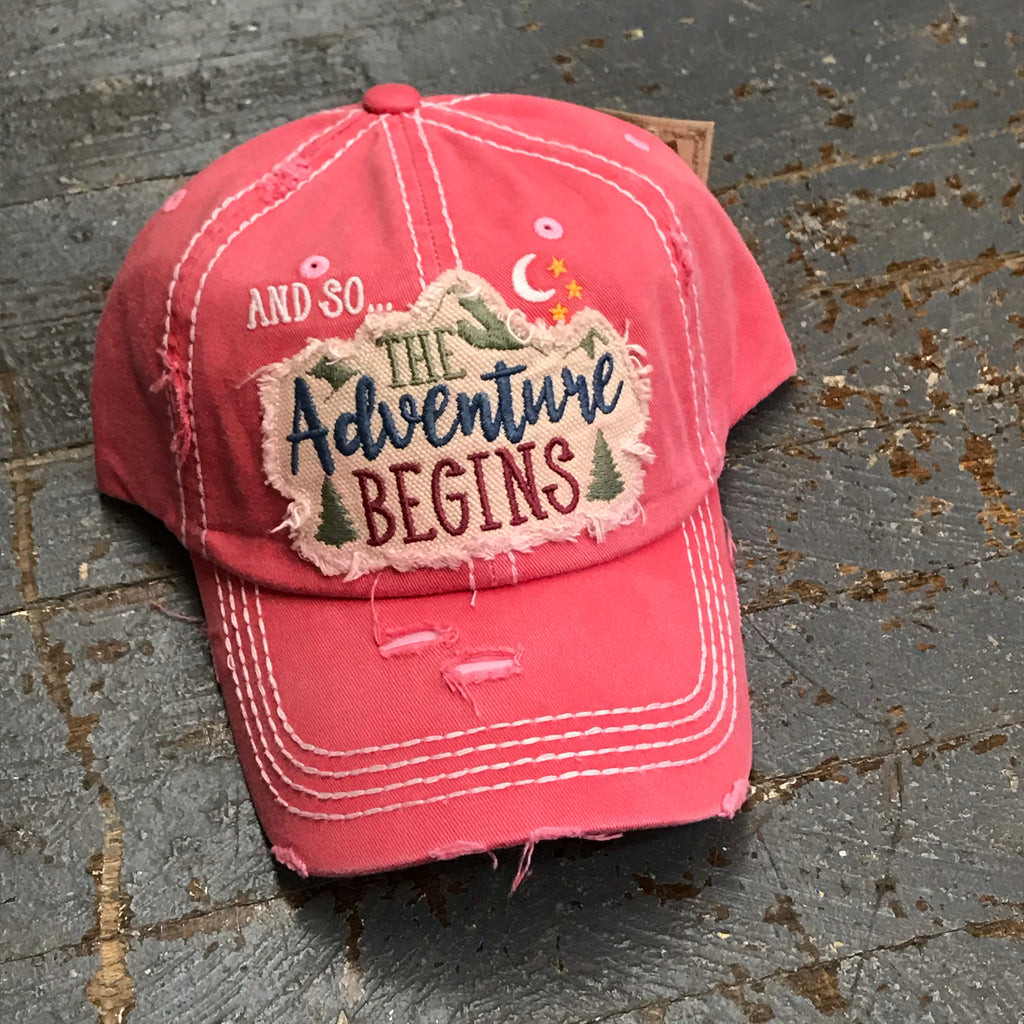 And So The Adventure Begins Patch Rugged Coral Pink Embroidered Ball Cap