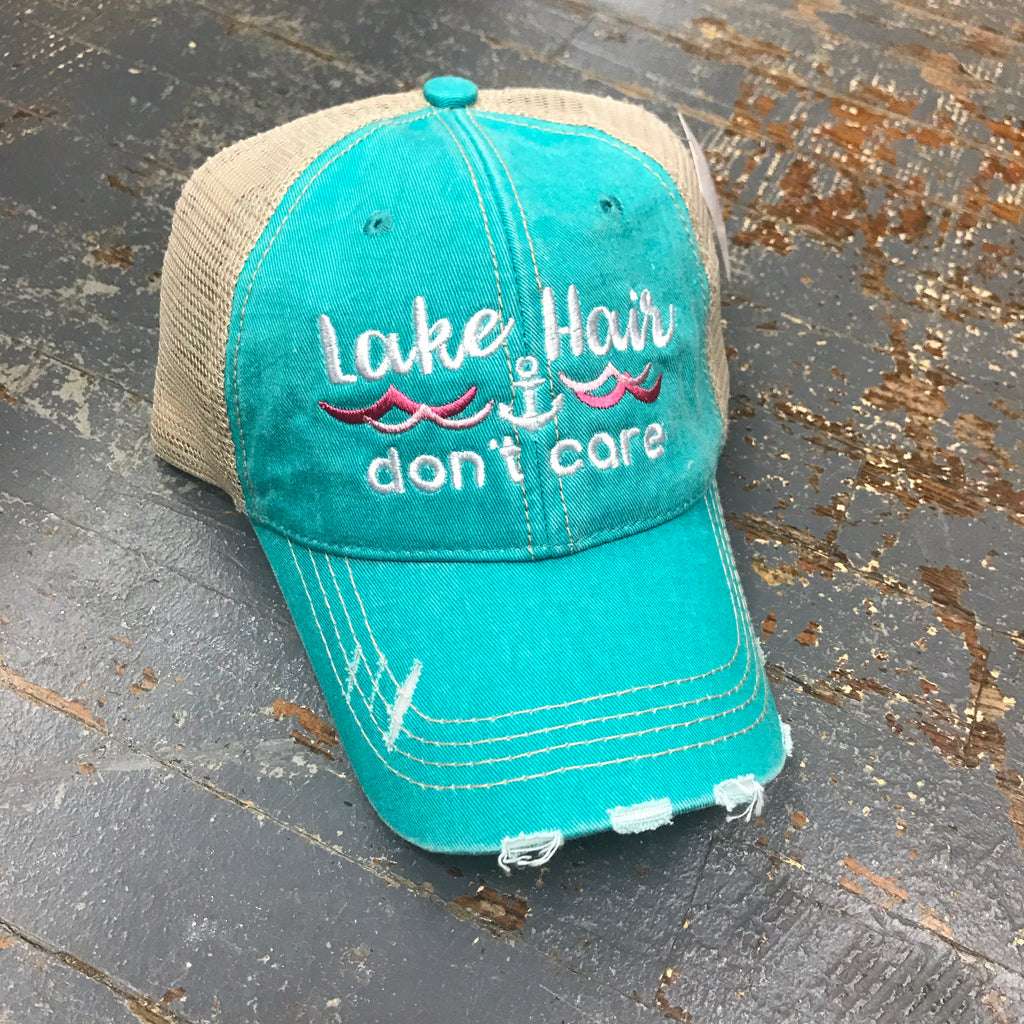 Lake Hair Don't Care Waves Teal Pink Rugged Embroidered Ball Cap