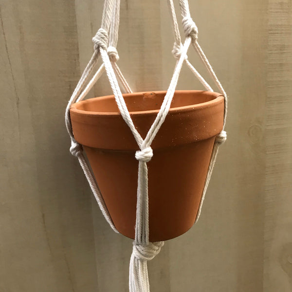 Macrame Wall Hanger Plant Holder Twisted Knot One Pot White