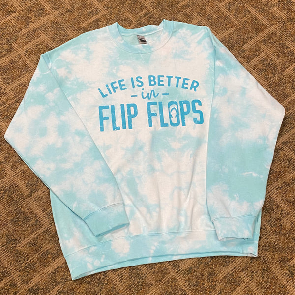 Life is Better in Flip Flops Tie Dye Graphic Designer Long Sleeve Crew Neck Shirt