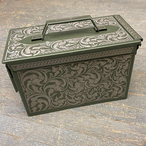 Laser Engraved Metal Military Ammo Can Large Scroll