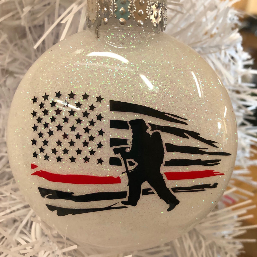 Holiday Christmas Tree Ornament Firefighter Flag