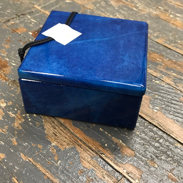 Genuine Volterra Alabaster Italian Swivel Top Trinket Box Flat Square Blue