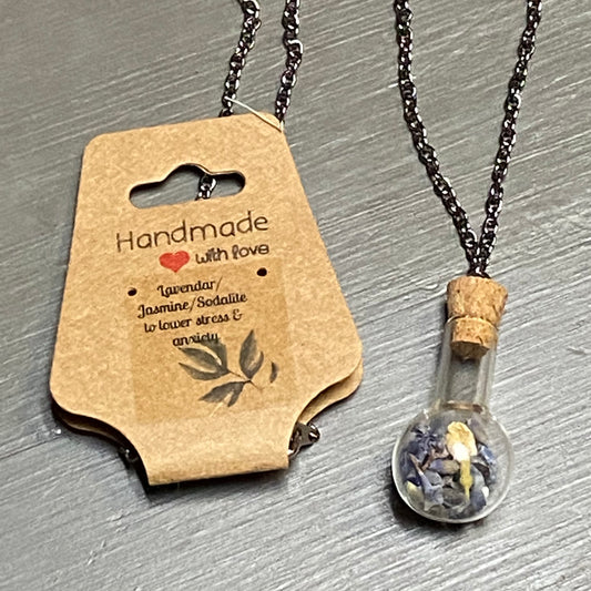 Dried Floral Necklace Vile Lavender Jasmine Sodalite