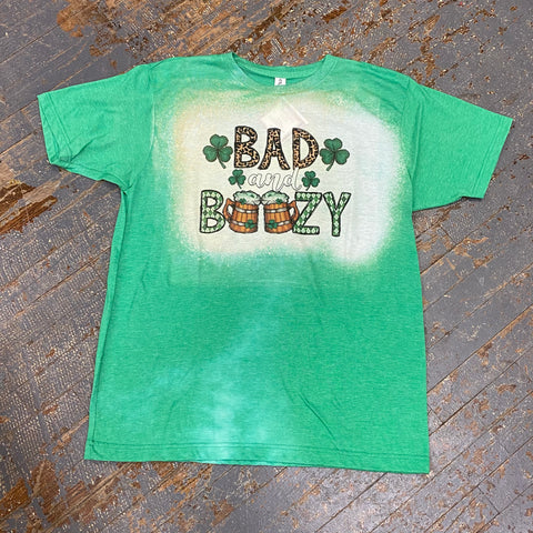 Bad and Boozy Shamrock Clover Graphic Designer Short Sleeve T-Shirt