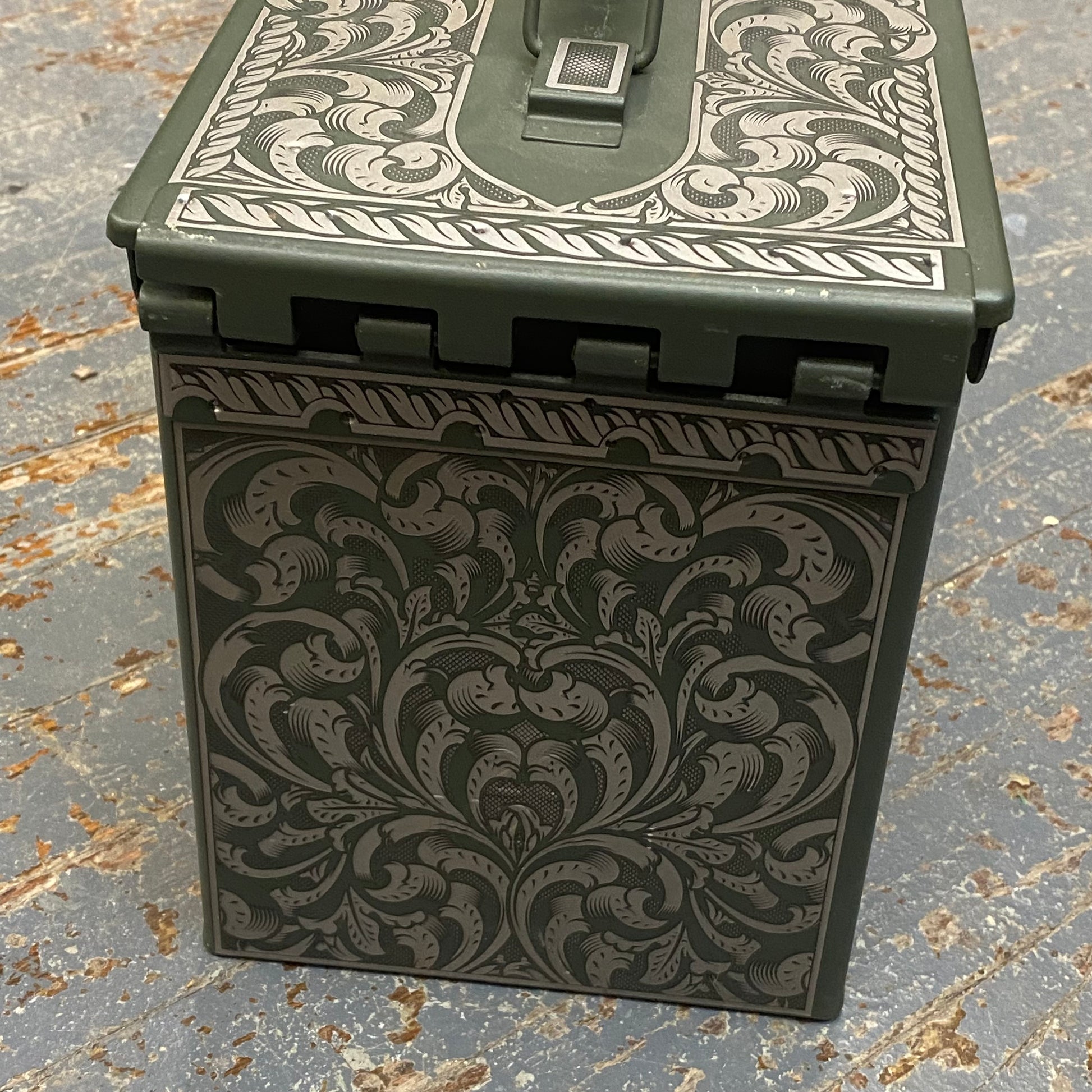 Laser Engraved Metal Military Ammo Can Large Lion Scroll Mayan Skull Calendar