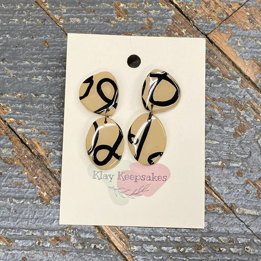 Clay Double Round Nude Black Swirl Post Dangle Earring Set