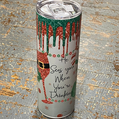 Christmas Holiday He Sees You When You're Drinking Tall Skinny Tumbler