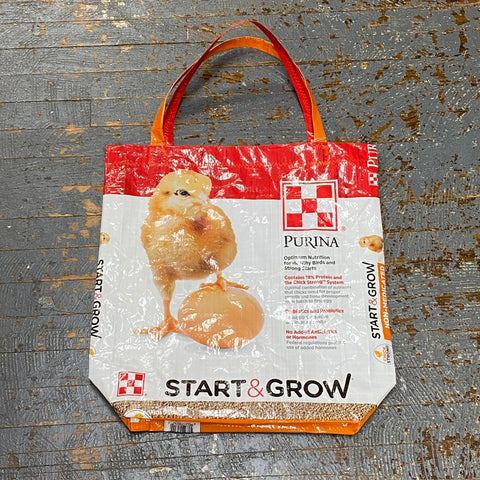 Upcycled Tote Purse Feed Bag Handmade Medium Purina Chick Handle Bag