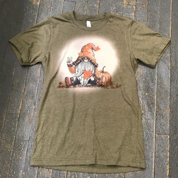 Fall Autumn Pumpkin Peace Gnome Bleached Graphic Designer Short Sleeve T-Shirt