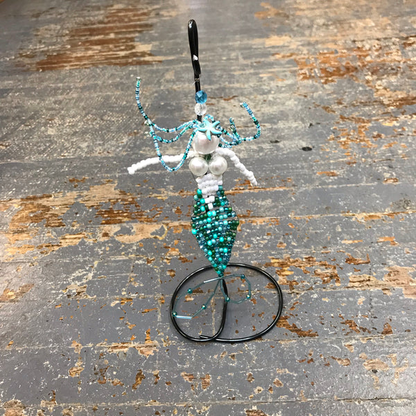 Beaded Mermaid Ocean Art with Stand Turquoise